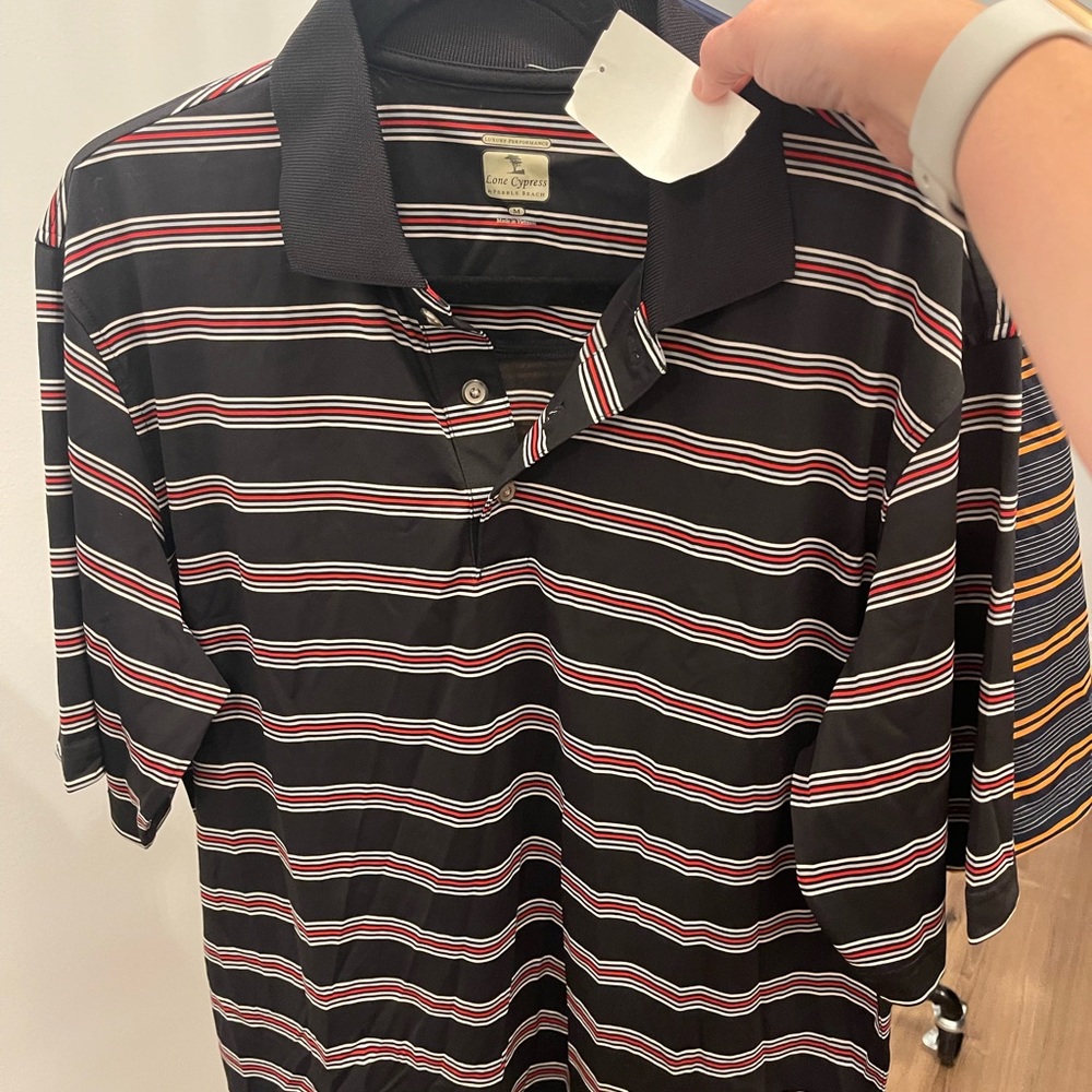 Nwt 100% polyester mens M golf polo - blue and red